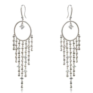 дълги сребърни обеци с циркони за бал, повод