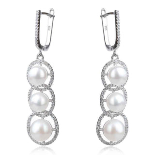 висящи сребърни обеци с перли и цирконии
