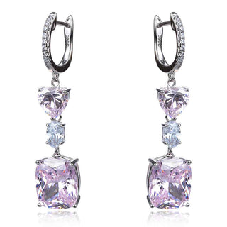 висящи сребърни обеци с розов цирконий
