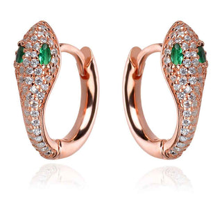 сребърни обеци с розова позлата , змия , зелен камък , APM Monaco