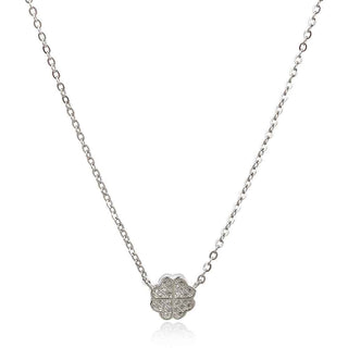 сребърно колие с миниатюрна четирилистна детелина с циркони