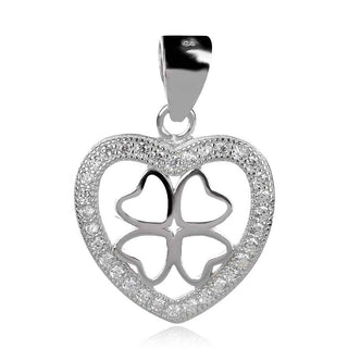 сребърен медальон сърце с четирилистна детелина