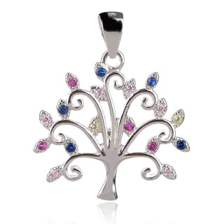 сребърен медальон дърво на живота с цветни циркони