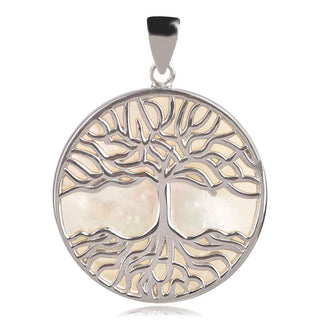 сребърен медальон дърво на живота със седеф