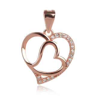 сребърен медальон с розова позлата сърце