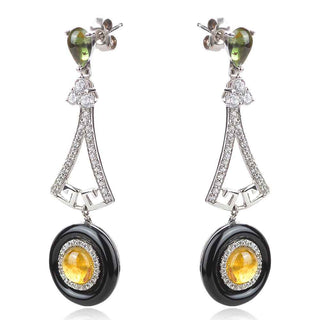 сребърни обеци с оникс и турмалин и цирконии