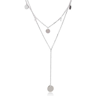 двойно сребърно колие с полирани монети и кристали