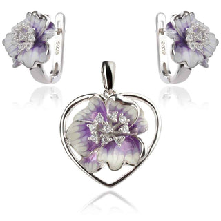 сребърен комплект с цветя