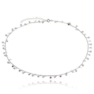 сребърно колие със звездички и циркони