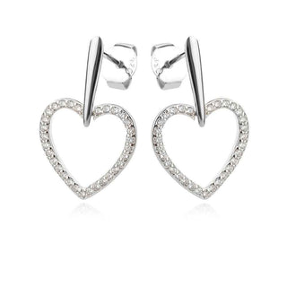 сребърни обеци, висящи обеци, сърце, цирконий, родиево покритие,