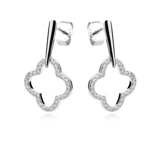 сребърни обеци, висящи обеци, цвете, цирконий, родиево покритие,