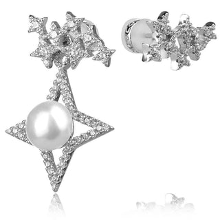 Сребърни обеци с перла и цирконии звезда стил APM Monaco