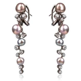 Сребърни обеци -Black pearls