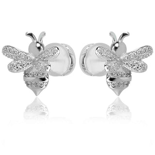 сребърни обеци на щифт пчелички с цирконии