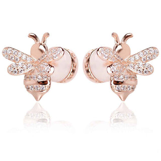 Сребърни обеци пчелички с розова позлата