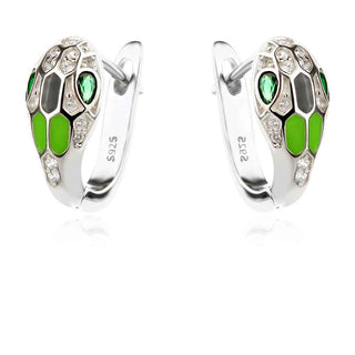 сребърни обеци, змия, цирконий, емайл, родиево покритие,