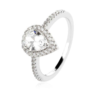 сребърен пръстен, родиево покритие, капка, мойсанит G color