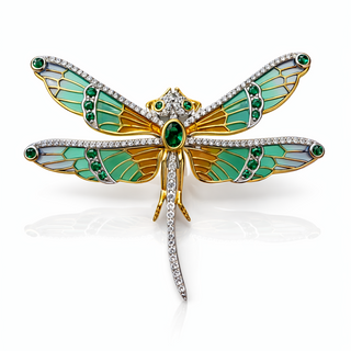Сребърна брошка - Emerald Glow Dragonfly