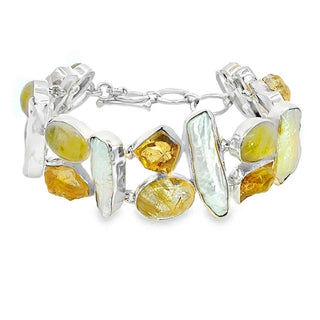 Сребърна гривна - Citrine & baroque pearls