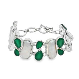 Сребърна гривна - Pearl Green agate