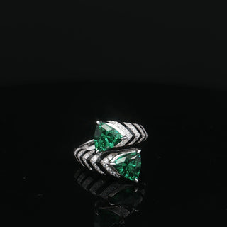 Сребърен пръстен - Black Enamel & Green Zirconia