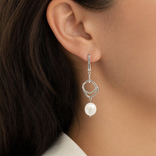 Сребърни обеци - Modern Pearl Drop