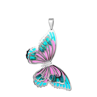 атрактивен сребърен медальон, пеперуда, 3D ефект, цветен емайл, родиево покритие, Alfa