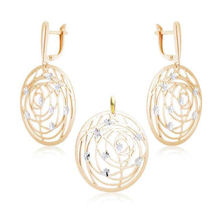 елегантен сребърен комплект, без камък, кръгове, розова позлата, алфа карат,