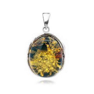 сребърен медальон, зелен кехлибар