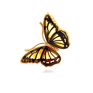 сребърен медальон, жълта позлата, кехлибар, пеперуда