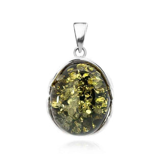 сребърен медальон, зелен кехлибар