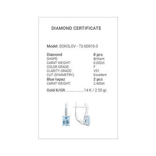 Златни обеци - Blue topaz dia