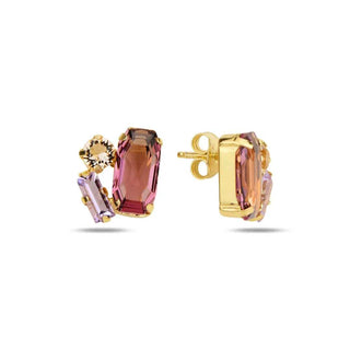 сребърни обеци, кристали Swarovski, жълта позлата, SWAROVSKI Maestro,