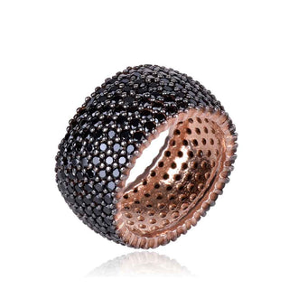 silver ring with black cubic zirconia,сребърен пръстен с черни цирконии и розова позлата