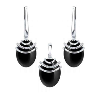 изискан сребърен комплект с черен ахат и цирконии