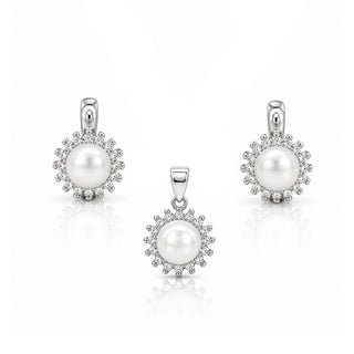 Сребърен комплект с бели перли и цирконии - White Pearl Glow