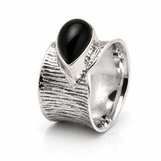 Сребърен пръстен с оникс - Black Onyx Drop