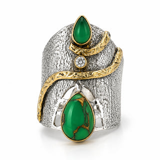 Сребърен пръстен със зелен тюркоаз и ахат - Nomad Turquoise & Agate