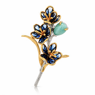 Сребърна брошка медальон с ларимар и син емайл - Bloom Larimar
