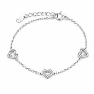 Сребърна гривна с три сърца и цирконии – Three Hearts