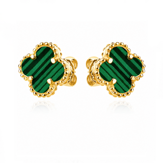 Сребърни обеци с позлата и детелини от малахит - Alhambra Malachite YG