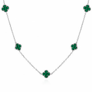 Сребърно колие с пет детелини от малахит - Alhambra Malachite 5