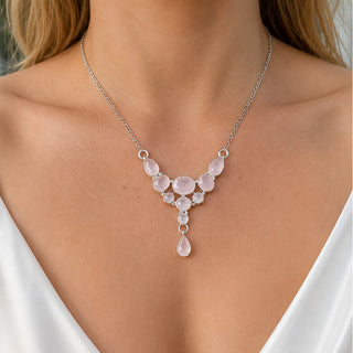 Сребърно колие с естествен розов кварц - Rose Quartz Cascade
