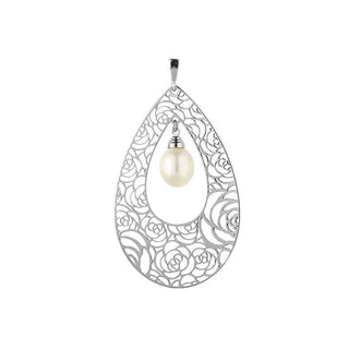 сребърен медальон, бяла перла, стилизирани цветя, родиево покритие, alfa,