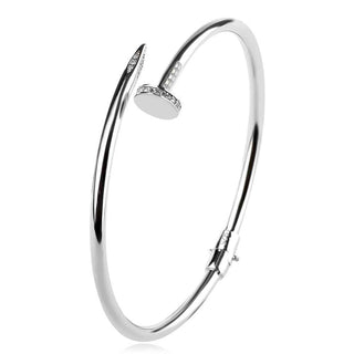 сребърна твърда гривна, родиево покритие, цирконий, по модел на Cartier,