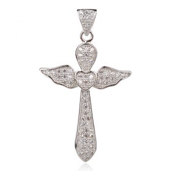 Сребърен кръст с цирконии, ангелски крила