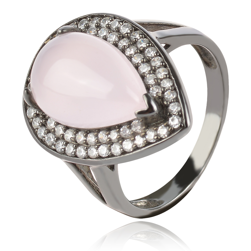 сребърен пръстен с розов кварц и рутений