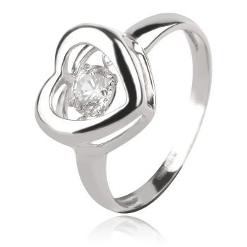 сребърен пръстен сърце с танцуващ камък