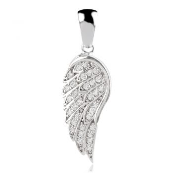сребърен медальон, ангелско крило, цирконии