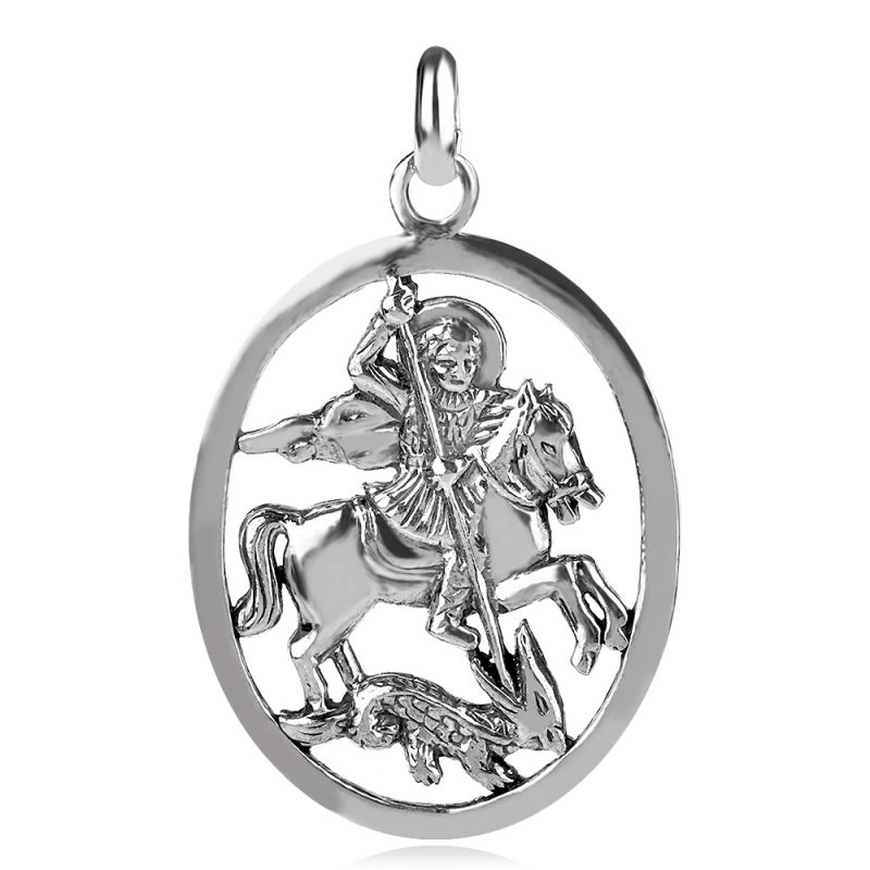мъжки сребърен медальон, оксидирано сребро, СВЕТИ ГЕОРГИ
